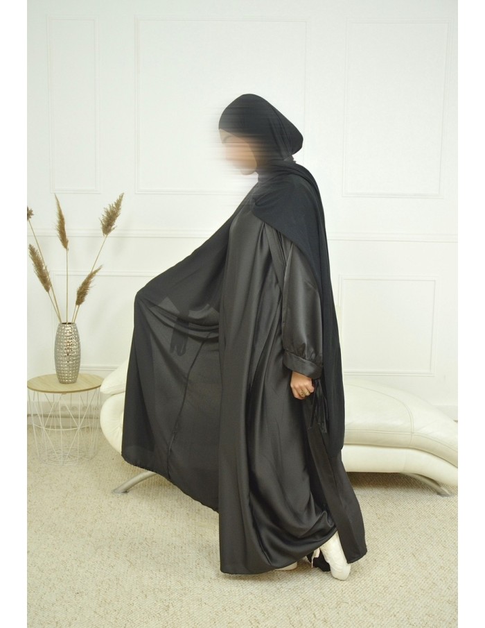 Ensemble 2 pièces kIMONO-ROBE en satin-noir -Femme - Accueil