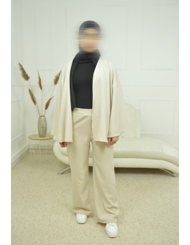 Ensemble gilet / pantalon beige - Femme