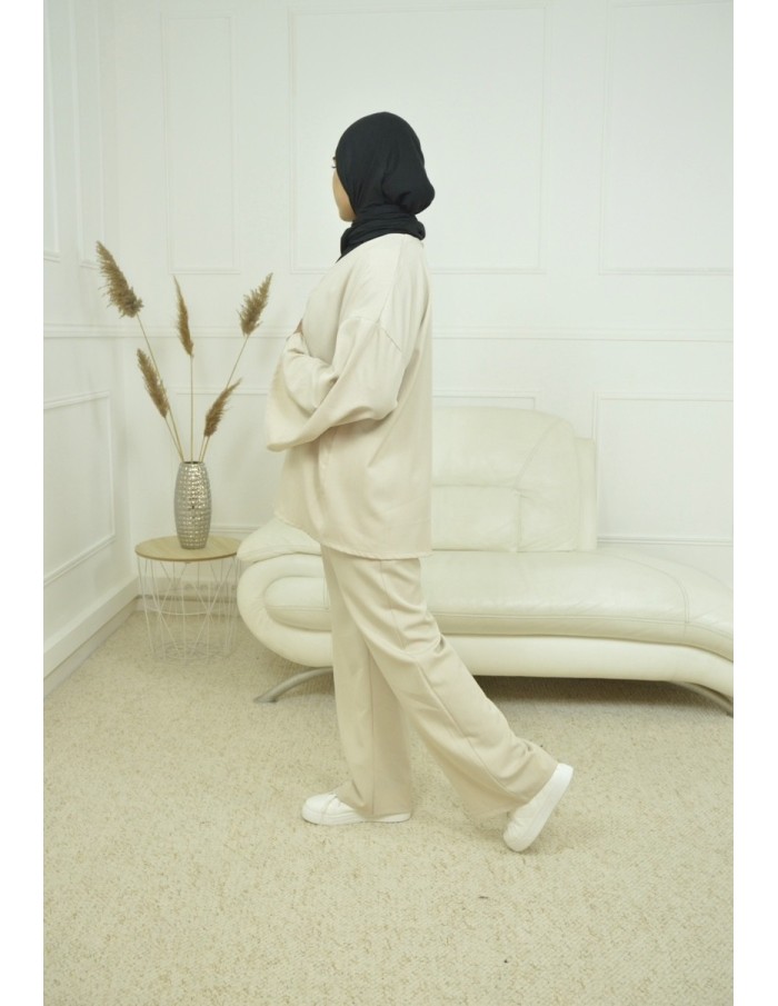 Ensemble gilet / pantalon beige - Femme - Accueil