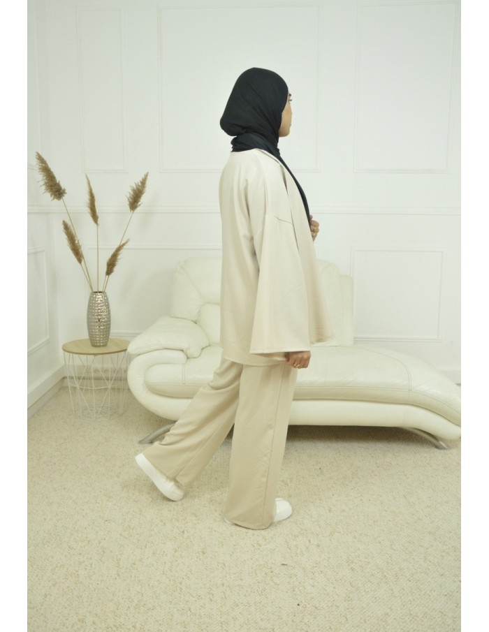 Ensemble gilet / pantalon beige - Femme - Accueil