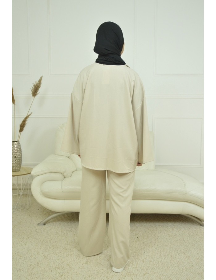 Ensemble gilet / pantalon beige - Femme - Accueil