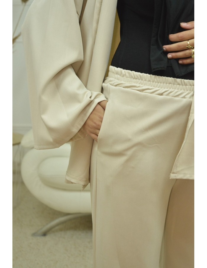 Ensemble gilet / pantalon beige - Femme - Accueil