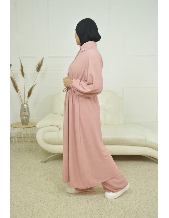 Ensemble Gilet long / pantalon rose - femme - Accueil
