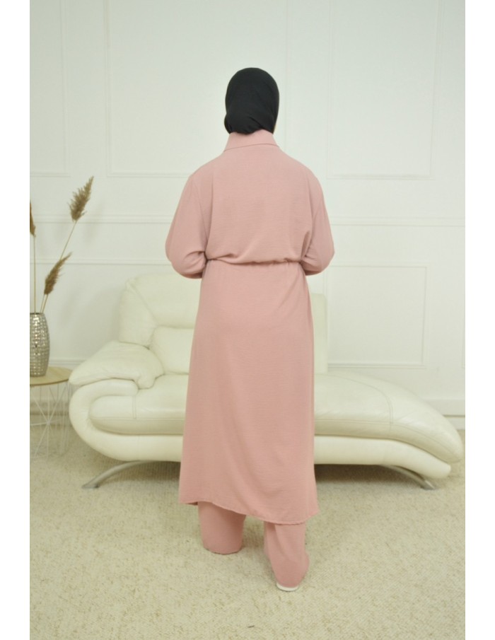 Ensemble Gilet long / pantalon rose - femme - Accueil