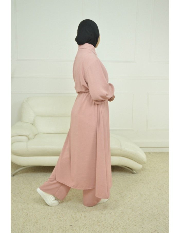 Ensemble Gilet long / pantalon rose - femme - Accueil
