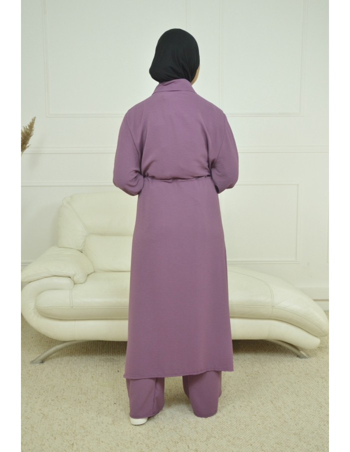 Ensemble Gilet long / pantalon violet - femme - Accueil