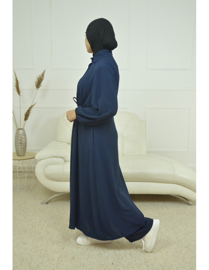 Ensemble Gilet long / pantalon bleu - femme - Accueil