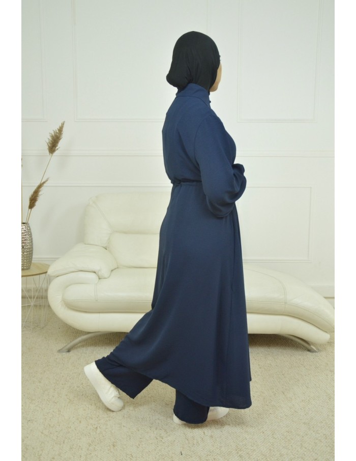 Ensemble Gilet long / pantalon bleu - femme - Accueil