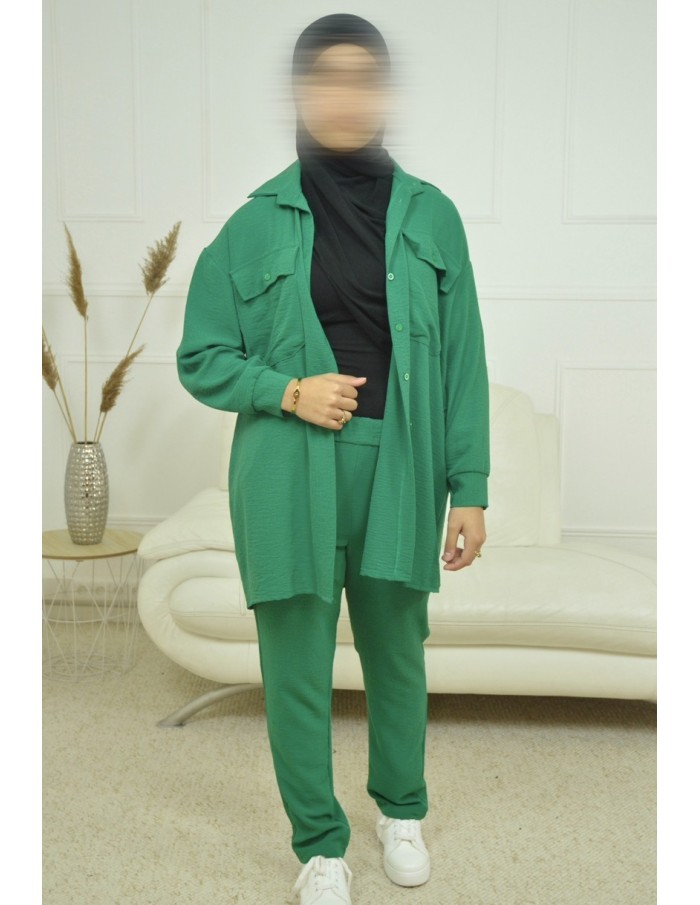 ensemble chemise / pantalon vert - femme - Accueil