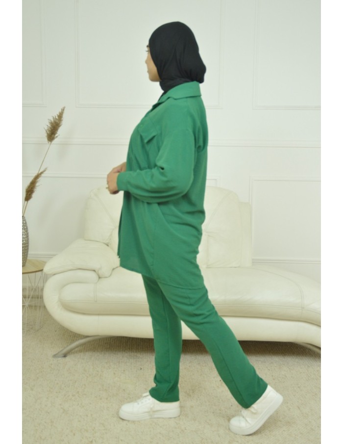 ensemble chemise / pantalon vert - femme - Accueil