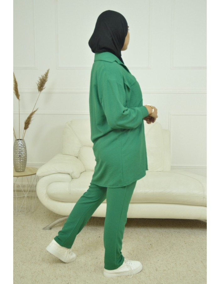 ensemble chemise / pantalon vert - femme - Accueil