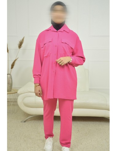 ensemble chemise / pantalon rose - femme