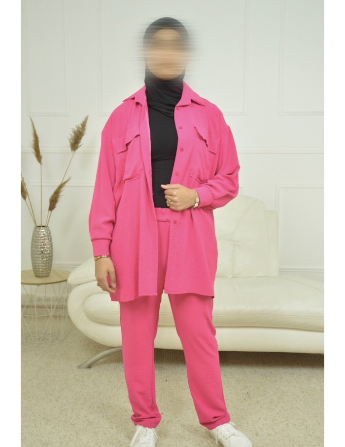 ensemble chemise / pantalon rose - femme - Accueil