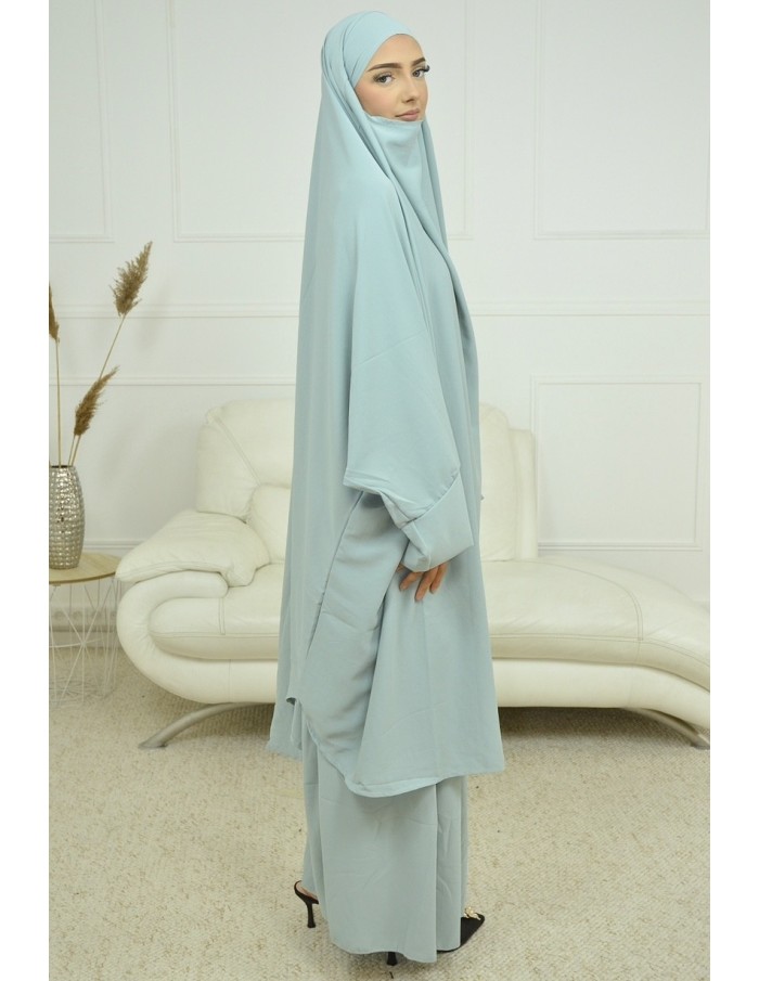 ENSEMBLE ROBE ET JUPE VOILE INTÉGRÉ VERT D EAU FEMME JILBAB - Accueil