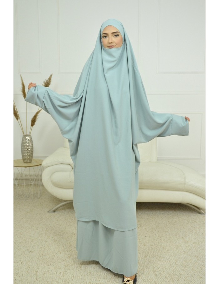 ENSEMBLE ROBE ET JUPE VOILE INTÉGRÉ VERT D EAU FEMME JILBAB - Accueil