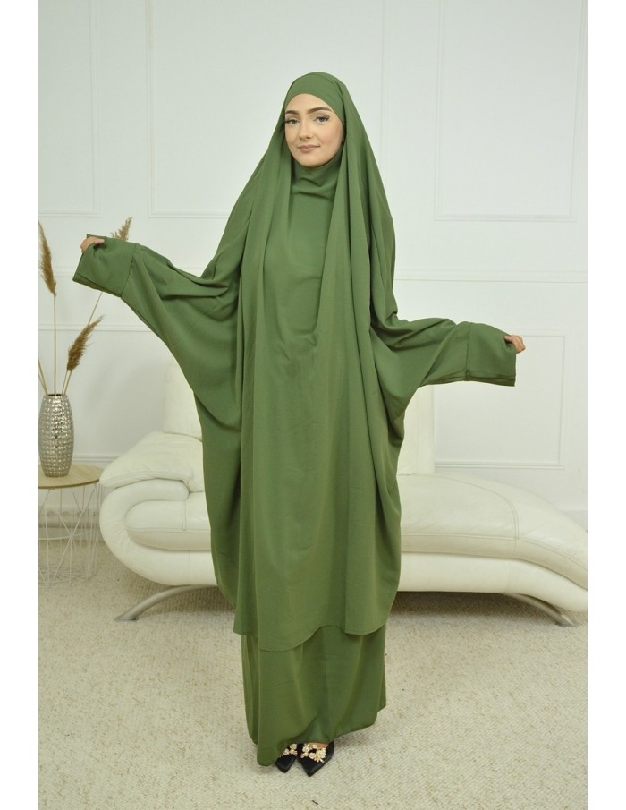 ENSEMBLE ROBE ET JUPE VOILE INTÉGRÉ VERT FEMME JILBAB - Accueil