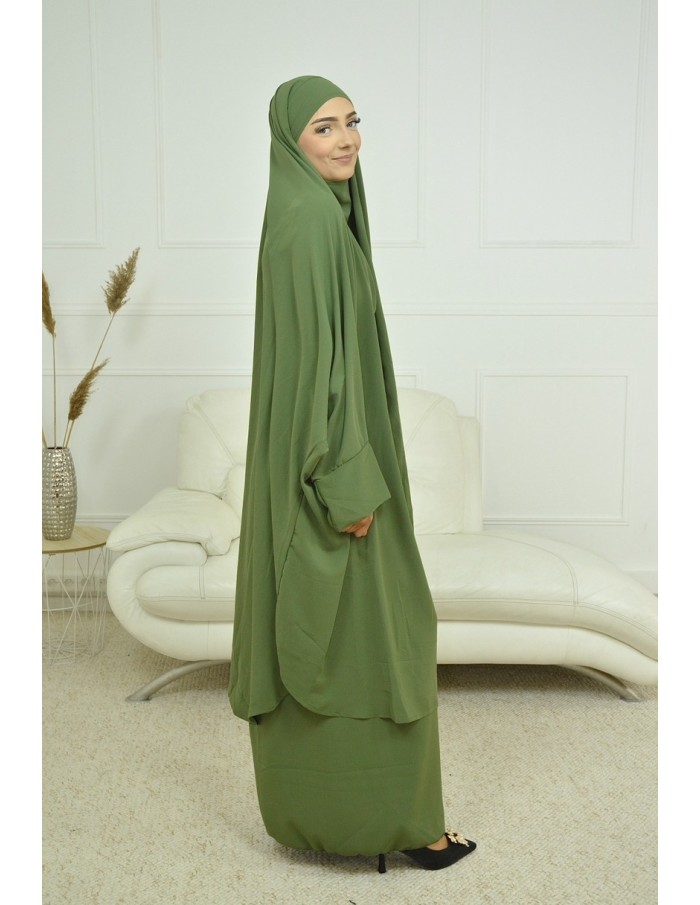 ENSEMBLE ROBE ET JUPE VOILE INTÉGRÉ VERT FEMME JILBAB - Accueil