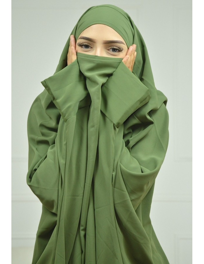 ENSEMBLE ROBE ET JUPE VOILE INTÉGRÉ VERT FEMME JILBAB - Accueil