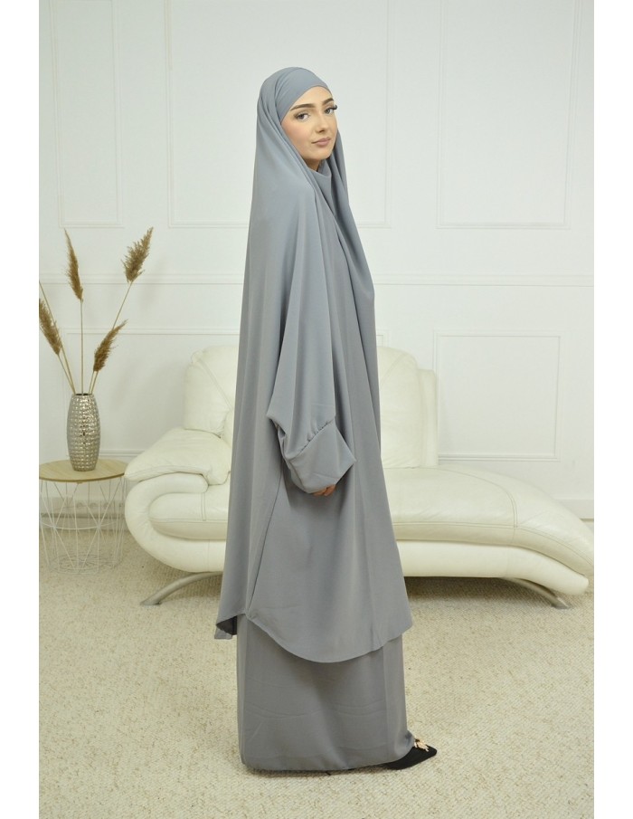 ENSEMBLE ROBE ET JUPE VOILE INTÉGRÉ GRIS CLAIR FEMME JILBAB - Accueil