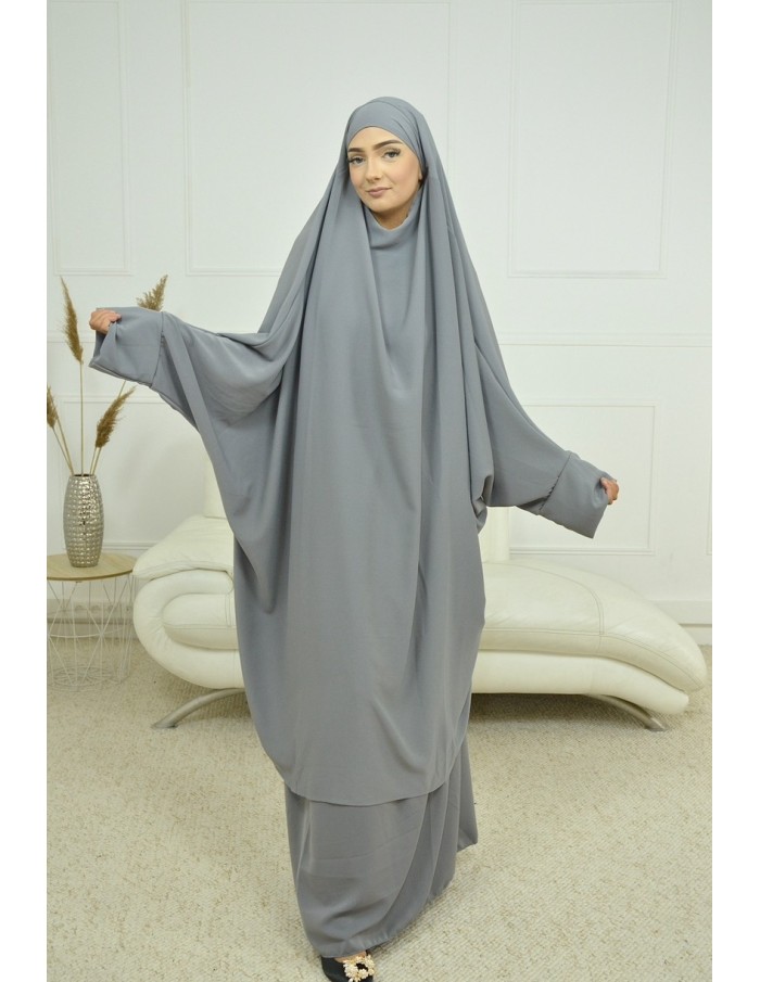 ENSEMBLE ROBE ET JUPE VOILE INTÉGRÉ GRIS CLAIR FEMME JILBAB - Accueil