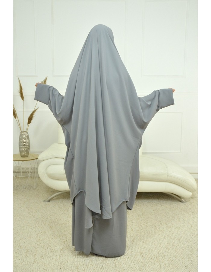 ENSEMBLE ROBE ET JUPE VOILE INTÉGRÉ GRIS CLAIR FEMME JILBAB - Accueil