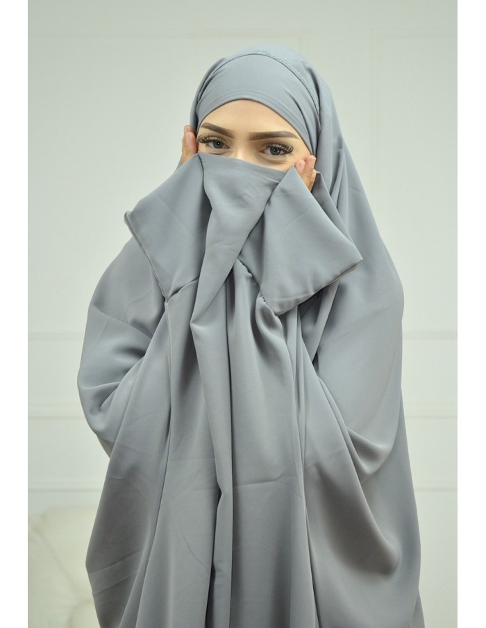 ENSEMBLE ROBE ET JUPE VOILE INTÉGRÉ GRIS CLAIR FEMME JILBAB - Accueil