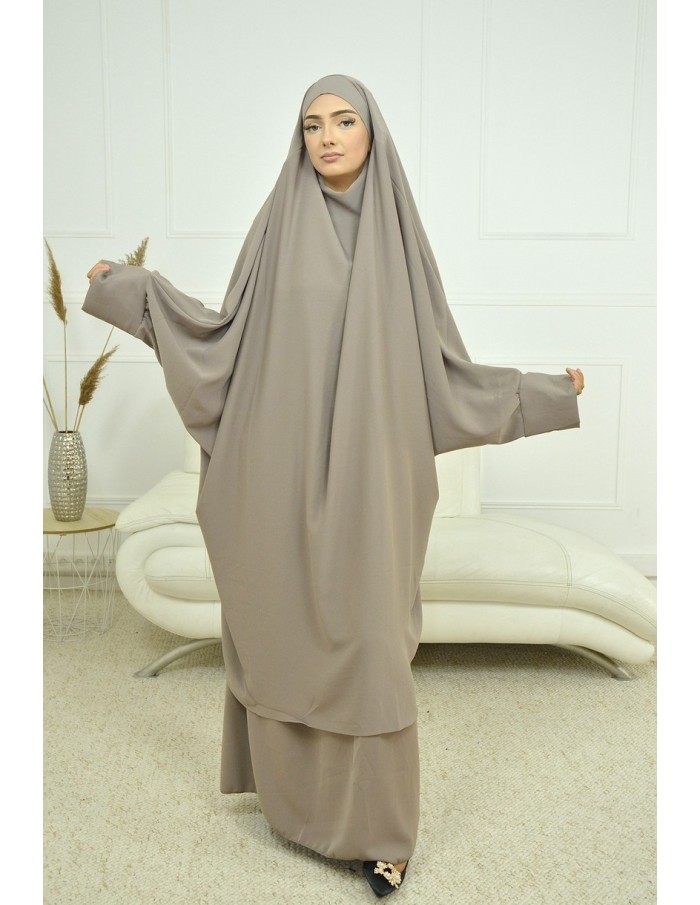 ENSEMBLE ROBE ET JUPE VOILE INTÉGRÉ TAUPE FEMME JILBAB - Accueil