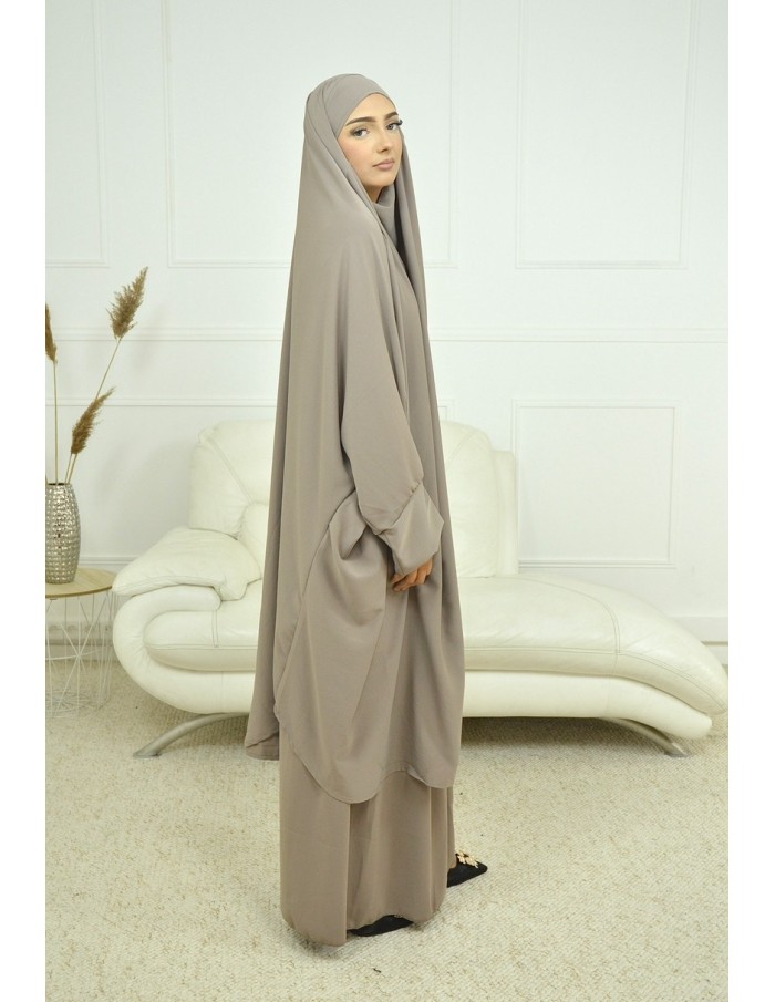 ENSEMBLE ROBE ET JUPE VOILE INTÉGRÉ TAUPE FEMME JILBAB - Accueil