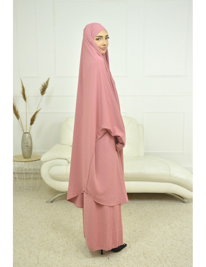 ENSEMBLE ROBE ET JUPE VOILE INTÉGRÉ VIEUX ROSE FEMME JILBAB - Accueil