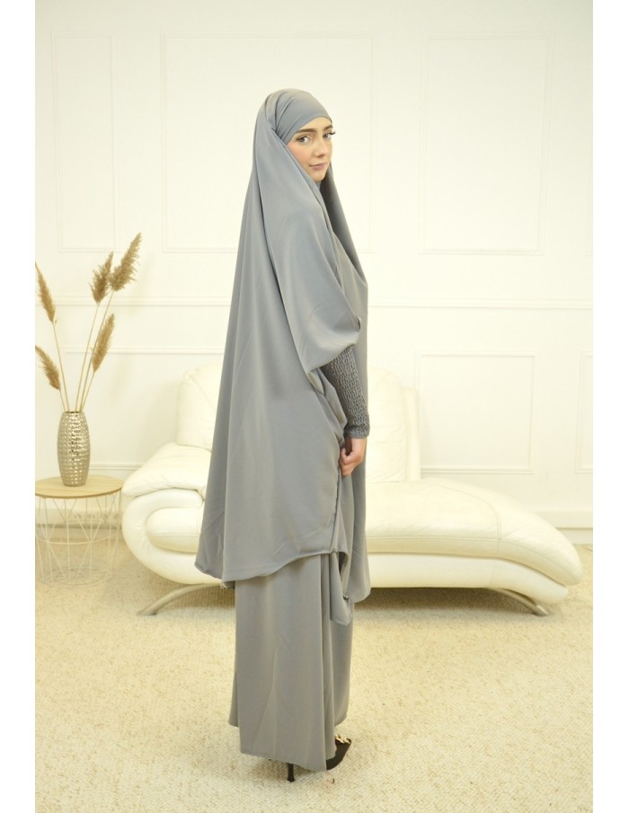 ENSEMBLE 2 PIÈCES FEMME GRISE AVEC VOILE INTÉGRÉ JILBEB - Accueil