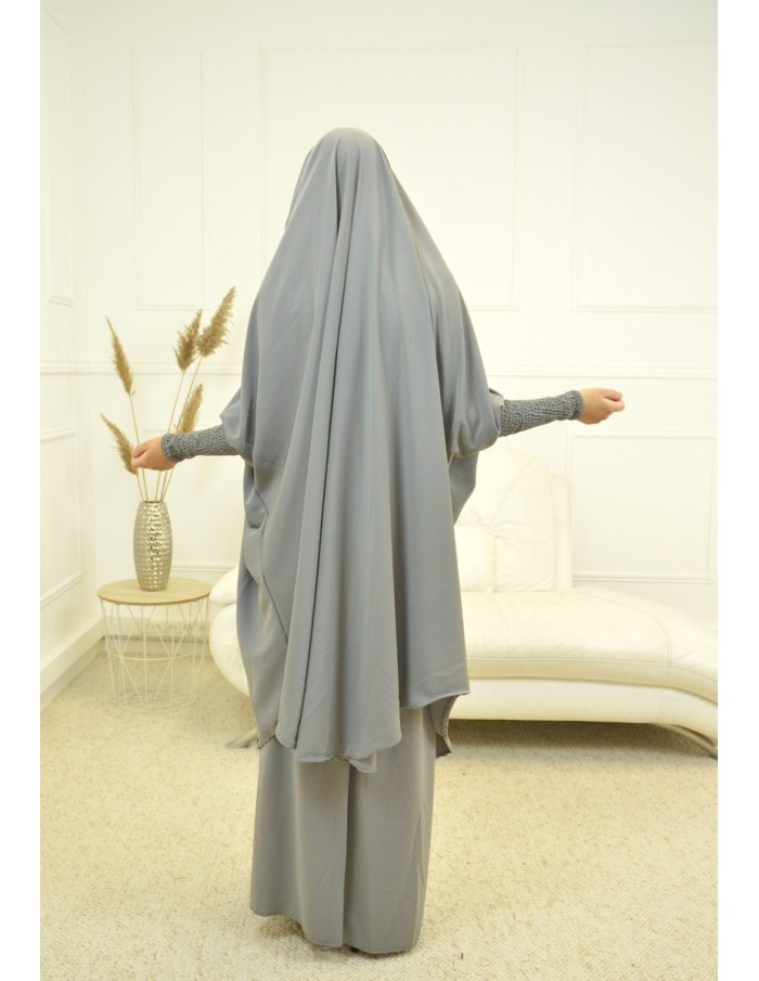 ENSEMBLE 2 PIÈCES FEMME GRISE AVEC VOILE INTÉGRÉ JILBEB - Accueil