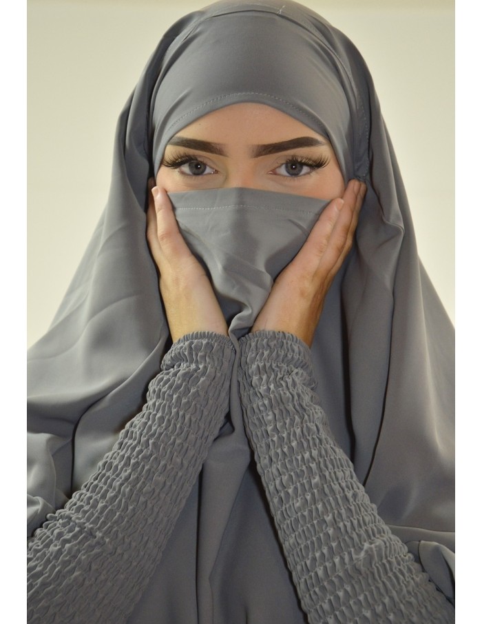 ENSEMBLE 2 PIÈCES FEMME GRISE AVEC VOILE INTÉGRÉ JILBEB - Accueil