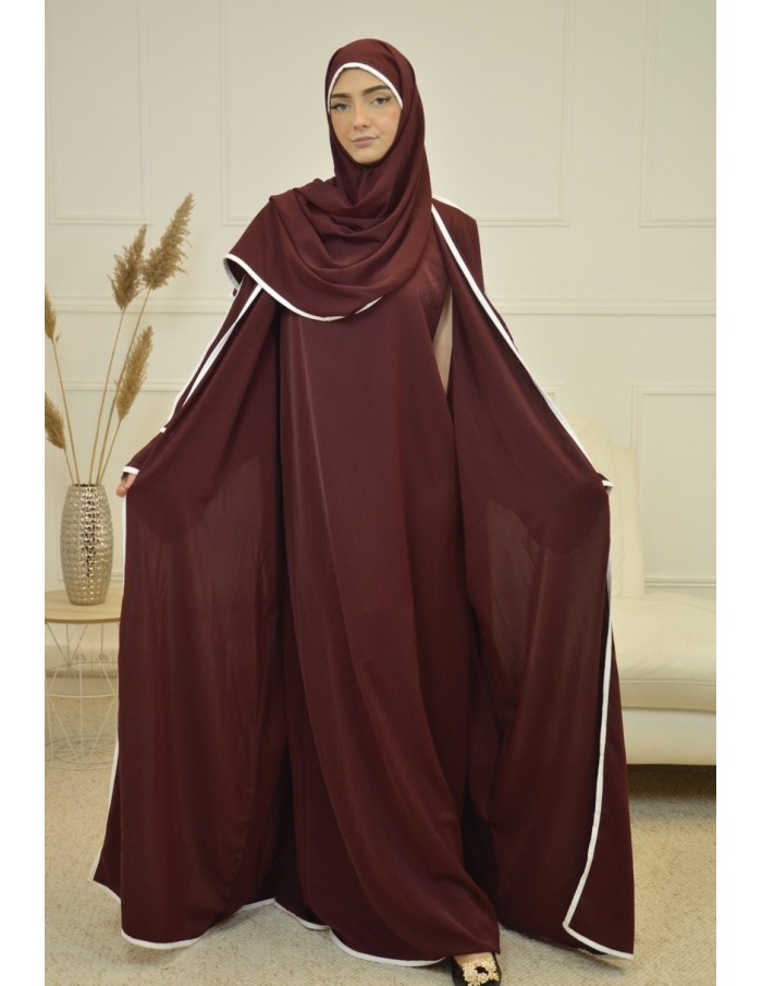 ensemble 2 pieces avec voile integré marron abaya - mastour - Accueil
