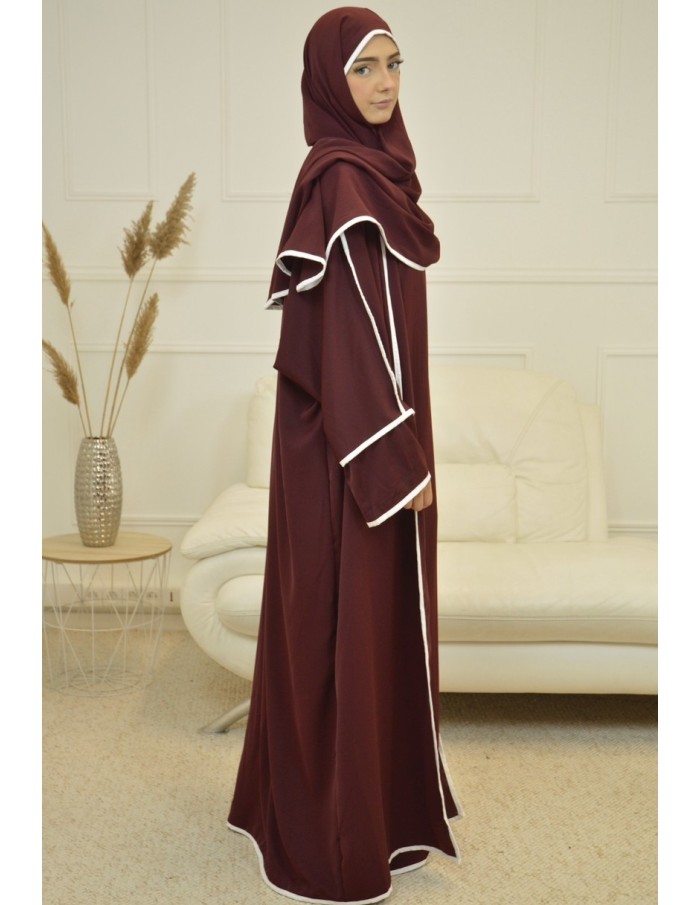 ensemble 2 pieces avec voile integré marron abaya - mastour - Accueil