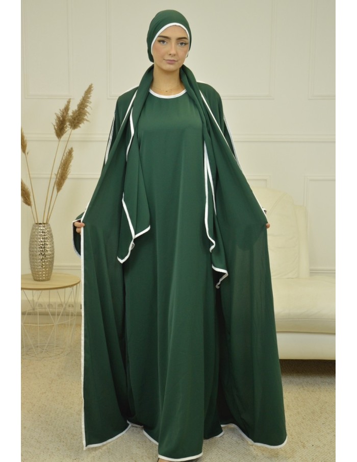 ENSEMBLE 2 PIECES AVEC VOILE INTEGRÉ VERT FONCER ABAYA - MASTOUR - Accueil