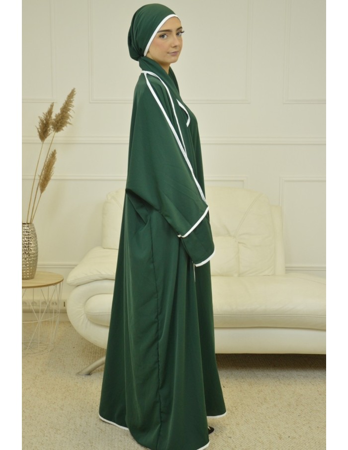 ENSEMBLE 2 PIECES AVEC VOILE INTEGRÉ VERT FONCER ABAYA - MASTOUR - Accueil