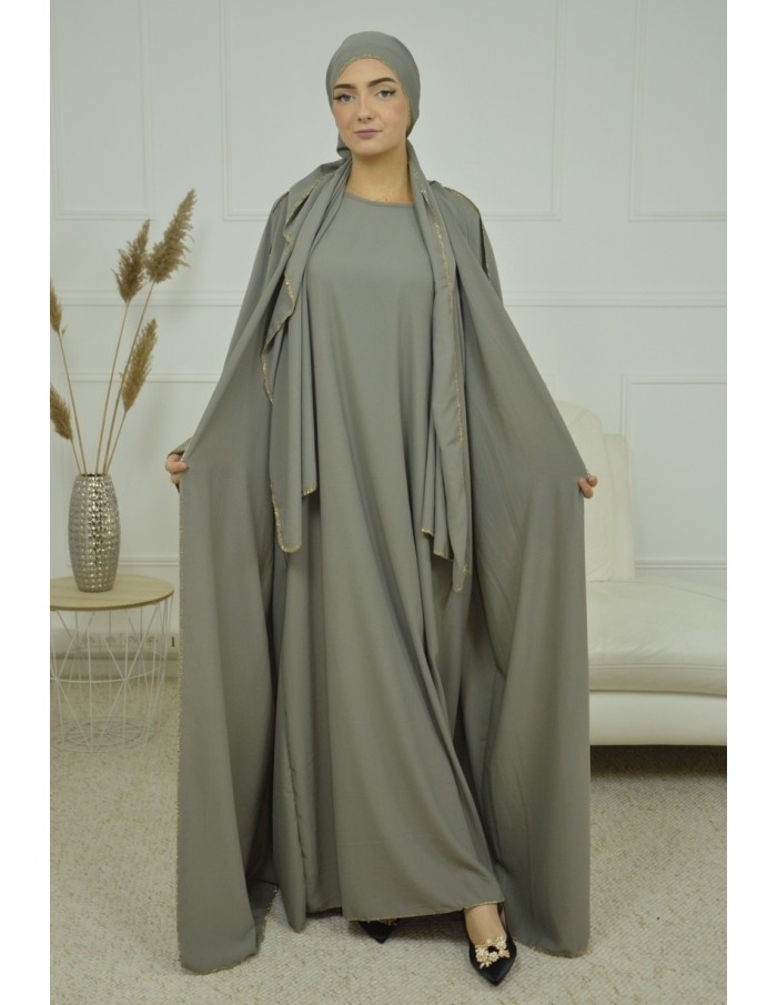 ENSEMBLE 2 PIECES AVEC VOILE INTEGRÉ GRIS ABAYA - MASTOUR - Accueil