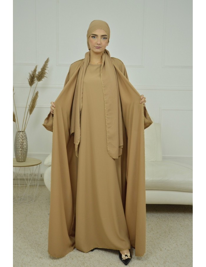 ENSEMBLE 2 PIECES AVEC VOILE INTEGRÉ CAMEL ABAYA - MASTOUR - Accueil