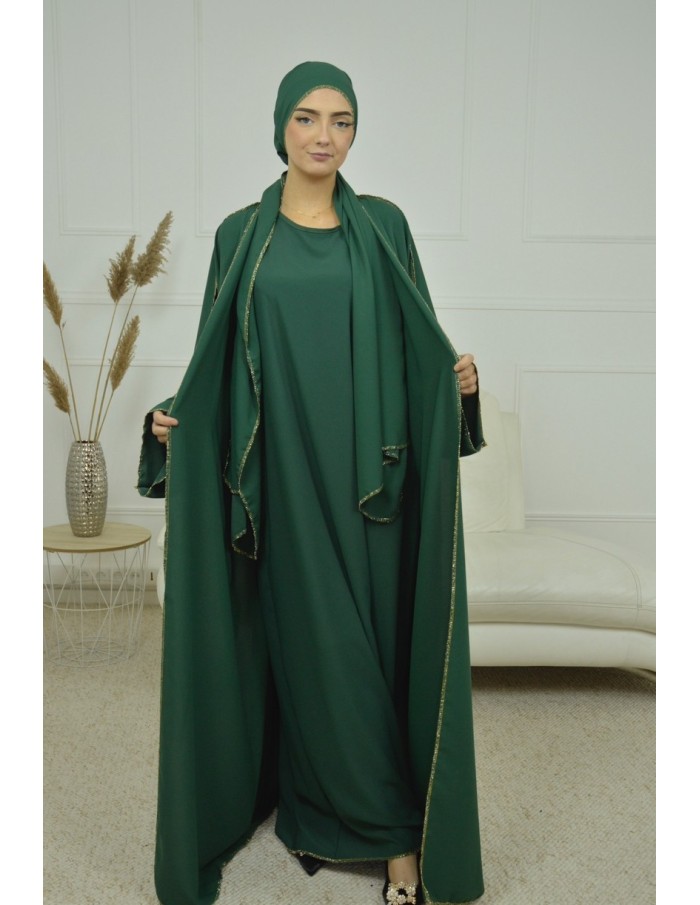 ENSEMBLE 2 PIECES AVEC VOILE INTEGRÉ VERT JADE ABAYA - MASTOUR - Accueil