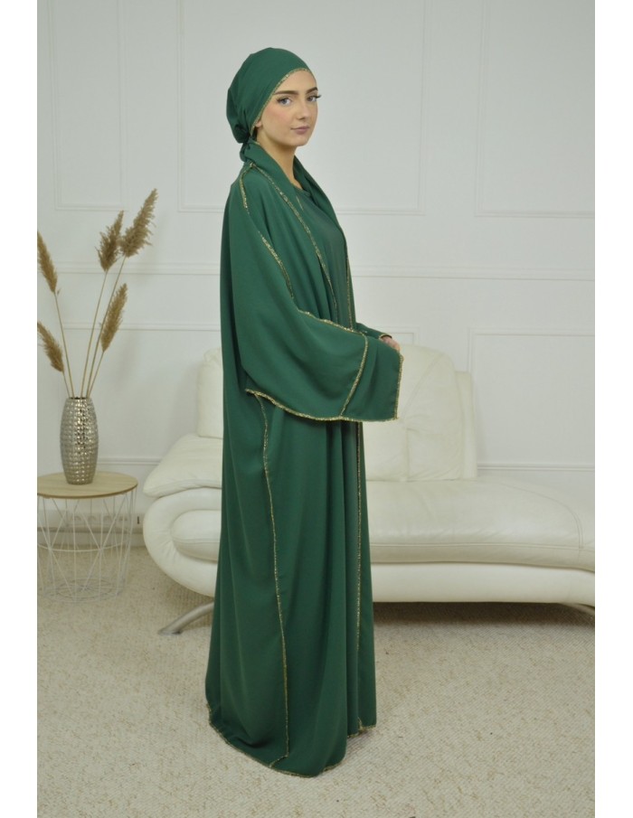 ENSEMBLE 2 PIECES AVEC VOILE INTEGRÉ VERT JADE ABAYA - MASTOUR - Accueil