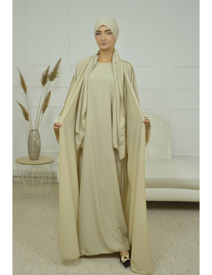 ENSEMBLE 2 PIECES AVEC VOILE INTEGRÉ BEIGE ABAYA - MASTOUR - Accueil
