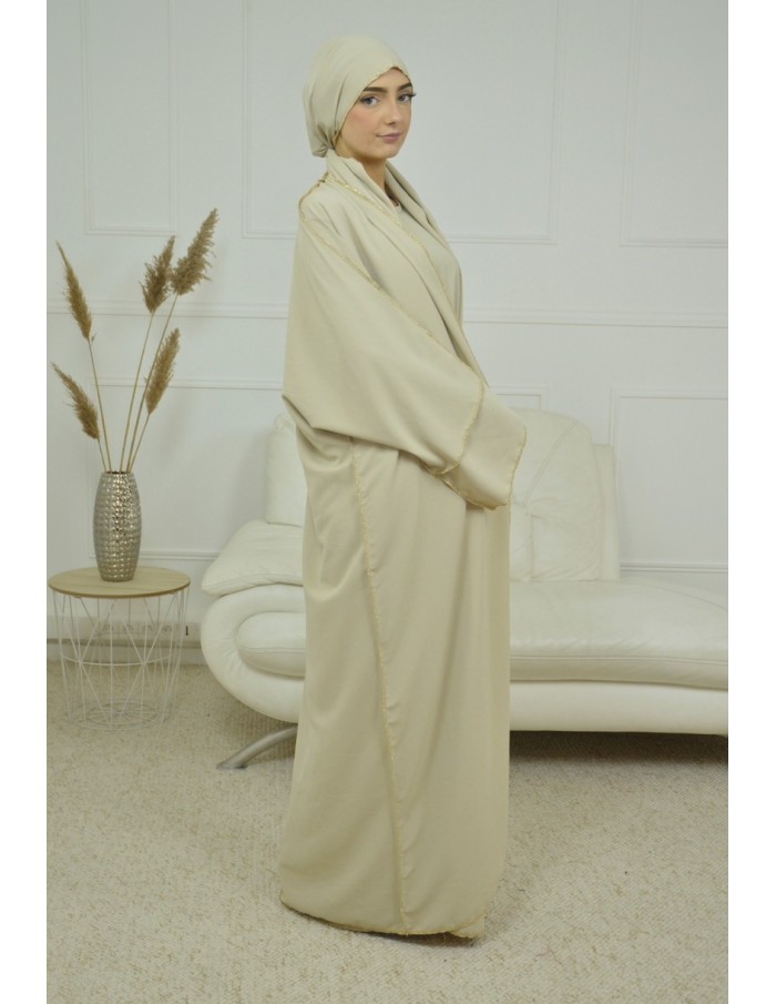 ENSEMBLE 2 PIECES AVEC VOILE INTEGRÉ BEIGE ABAYA - MASTOUR - Accueil