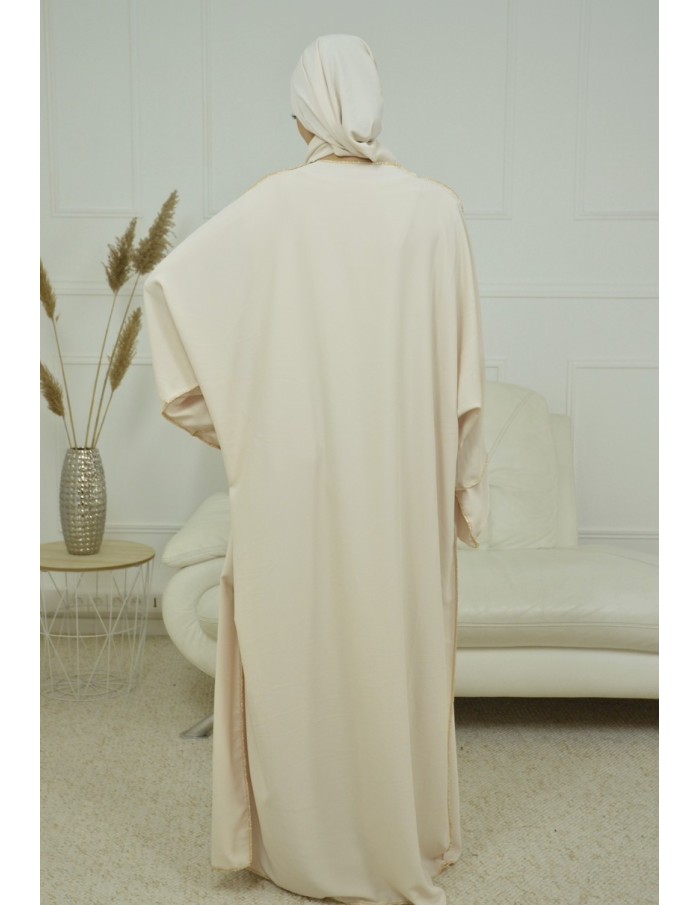 ENSEMBLE 2 PIECES AVEC VOILE INTEGRÉ BEIGE CLAIR ABAYA - MASTOUR - Accueil