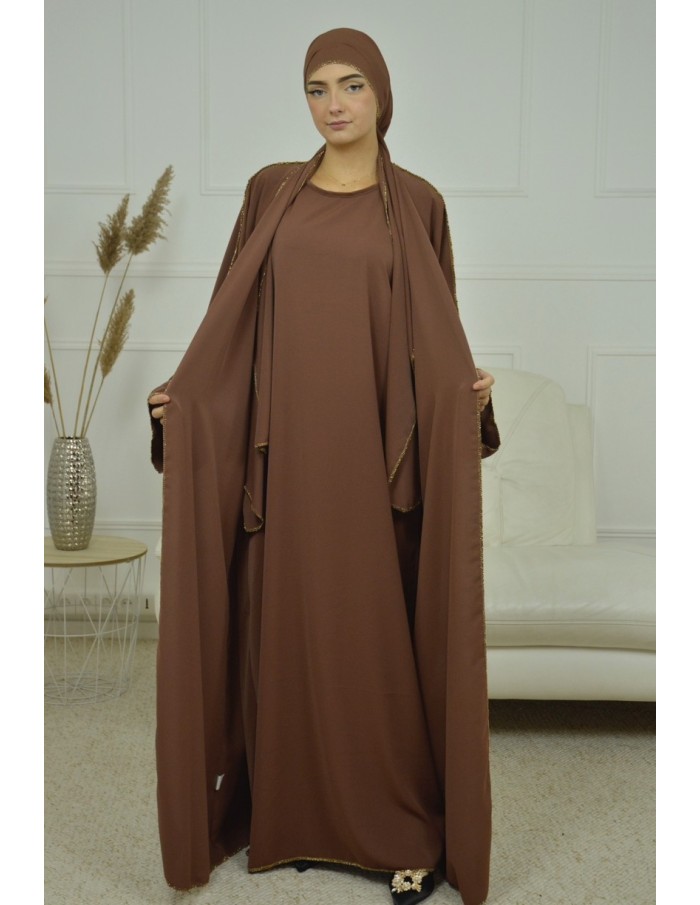 ENSEMBLE 2 PIECES AVEC VOILE INTEGRÉ CAMEL ABAYA - MASTOUR - Accueil