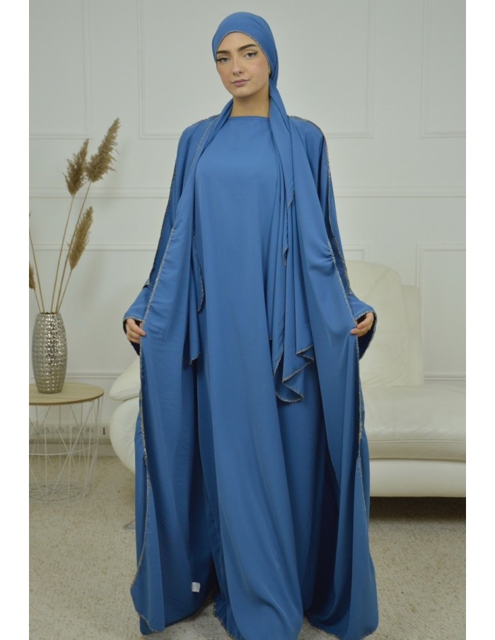 ENSEMBLE 2 PIECES AVEC VOILE INTEGRÉ BLEU ABAYA - MASTOUR - Accueil