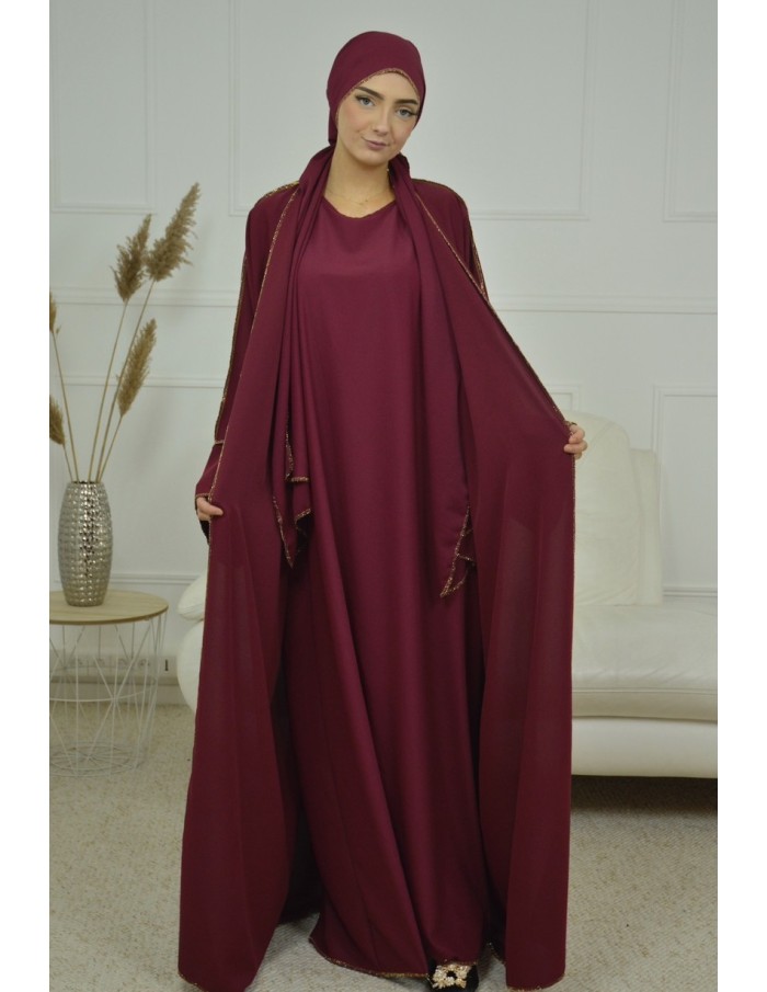 ENSEMBLE 2 PIECES AVEC VOILE INTEGRÉ BORDEAU ABAYA - MASTOUR - Accueil