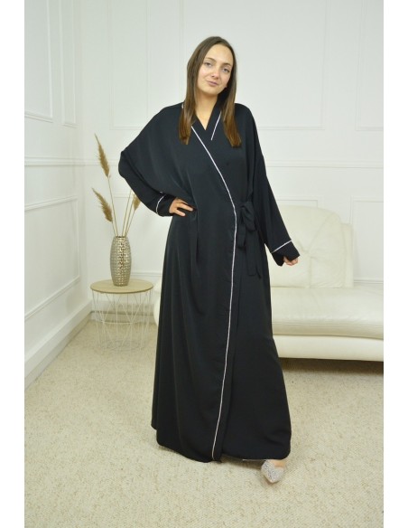 ROBE CACHE-COEUR À BORDURES ARGENTÉES KIMONO noir FEMME - Accueil