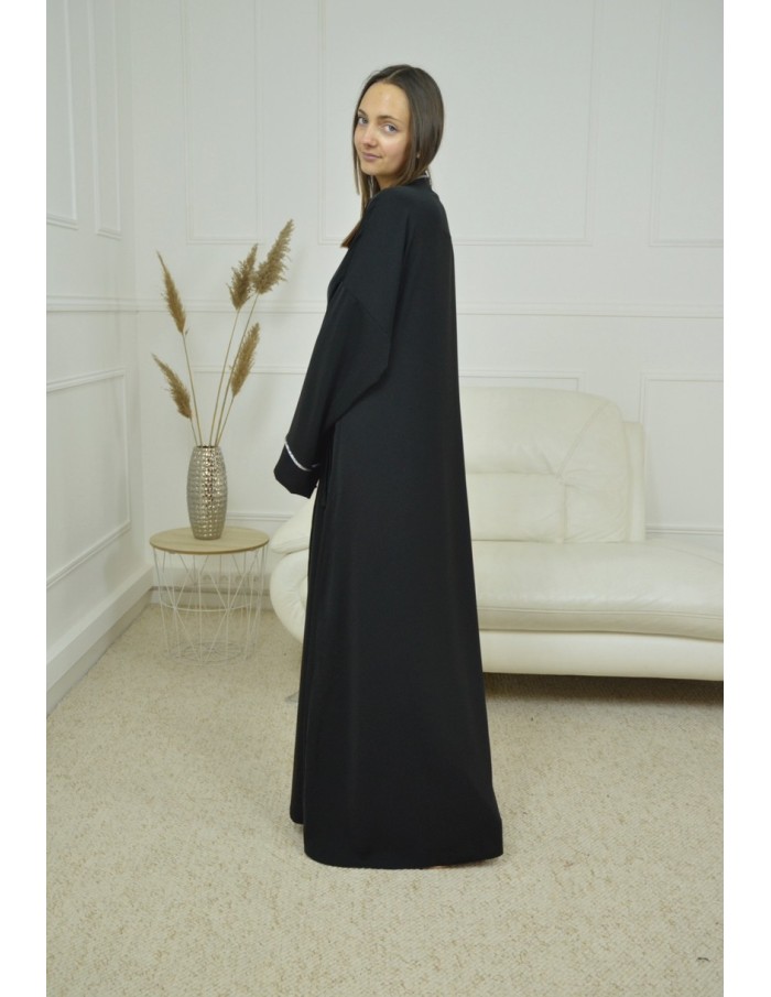 ROBE CACHE-COEUR À BORDURES ARGENTÉES KIMONO noir FEMME - Accueil