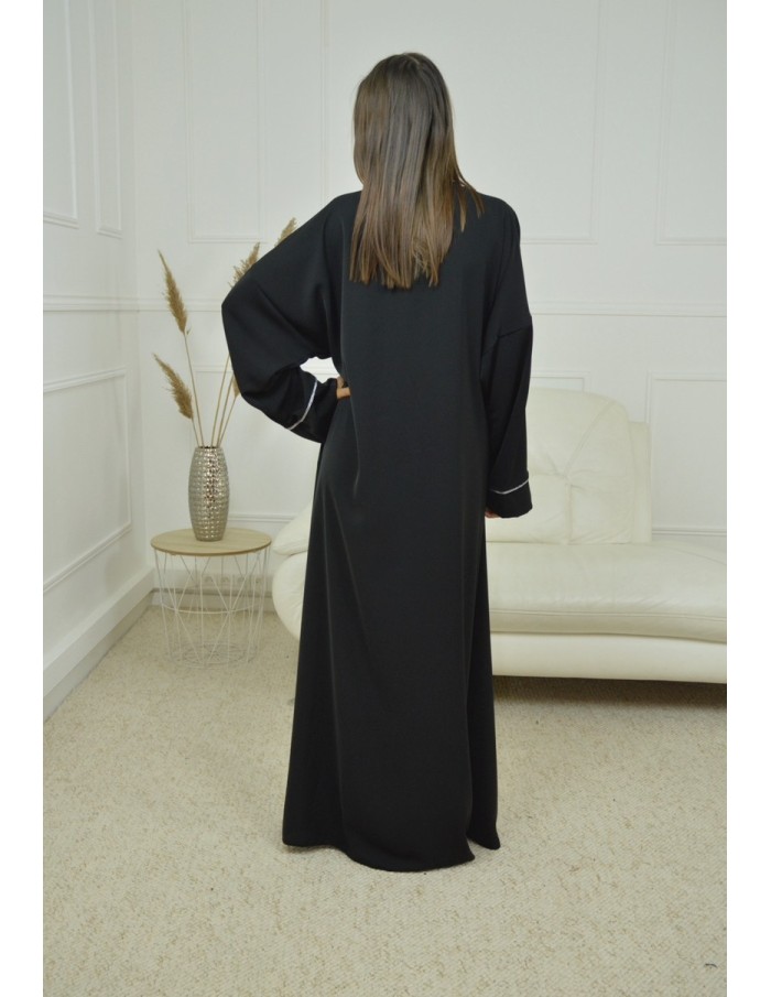 ROBE CACHE-COEUR À BORDURES ARGENTÉES KIMONO noir FEMME - Accueil