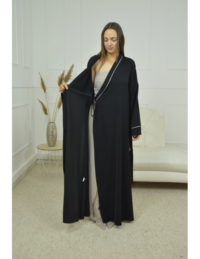 ROBE CACHE-COEUR À BORDURES ARGENTÉES KIMONO noir FEMME - Accueil